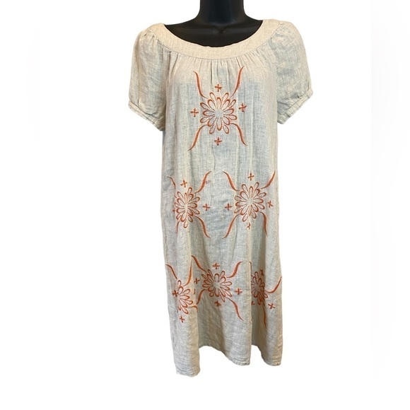 Sfera Embroidered Linen Blend Dress Size 38 (Medium) - Picture 1 of 15